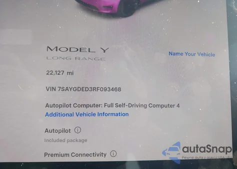 2024 Tesla Model Y Long Range Single Motor Rear-Wheel Drive/Rwd z USA, uszkodzony, nr VIN 7SAYGDED3RF093468